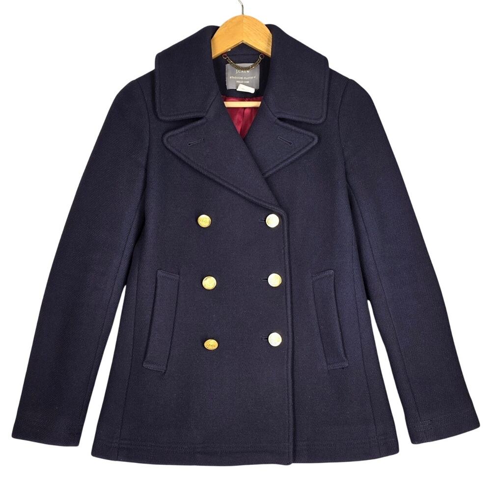 J.CREW STADIUM CLOTH BY NELLO GORI - NAVY WOOL DOUBLE BREASTED COAT - WOMEN'S 00